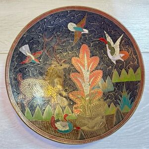 Vintage Painted Brass Dish